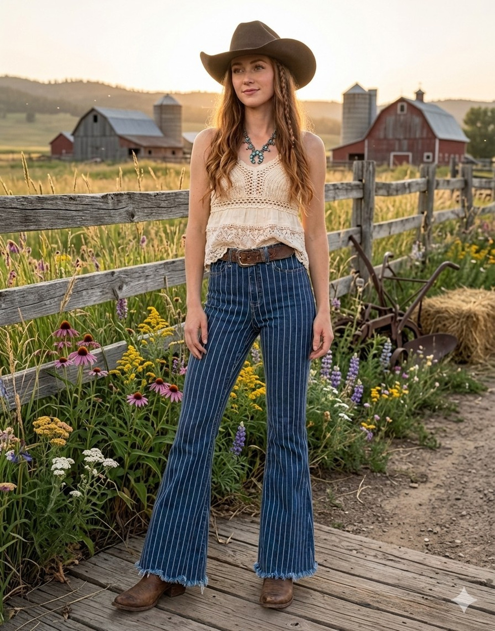 CELLO Women’s Blue/White Striped Flared Stretch Denim Jeans Size 3 Western Boho